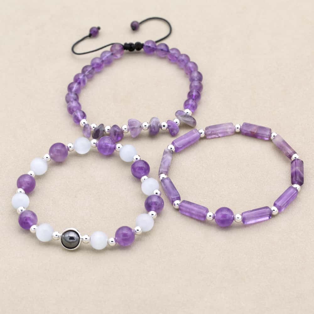 3 шт./Набор Ручной работы Браслет-нить из фиолетового агата и опала Набор браслетов для йоги и медитации Украшения для женщин и мужчин Подарки