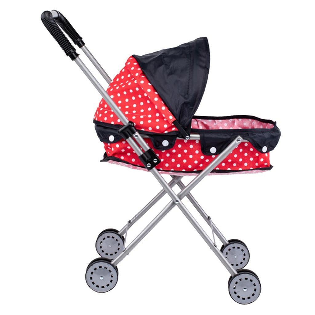Dollhouse Pretend Play Baby Stroller Push Cart for Kids with Iron Frame and Oxford Fabric