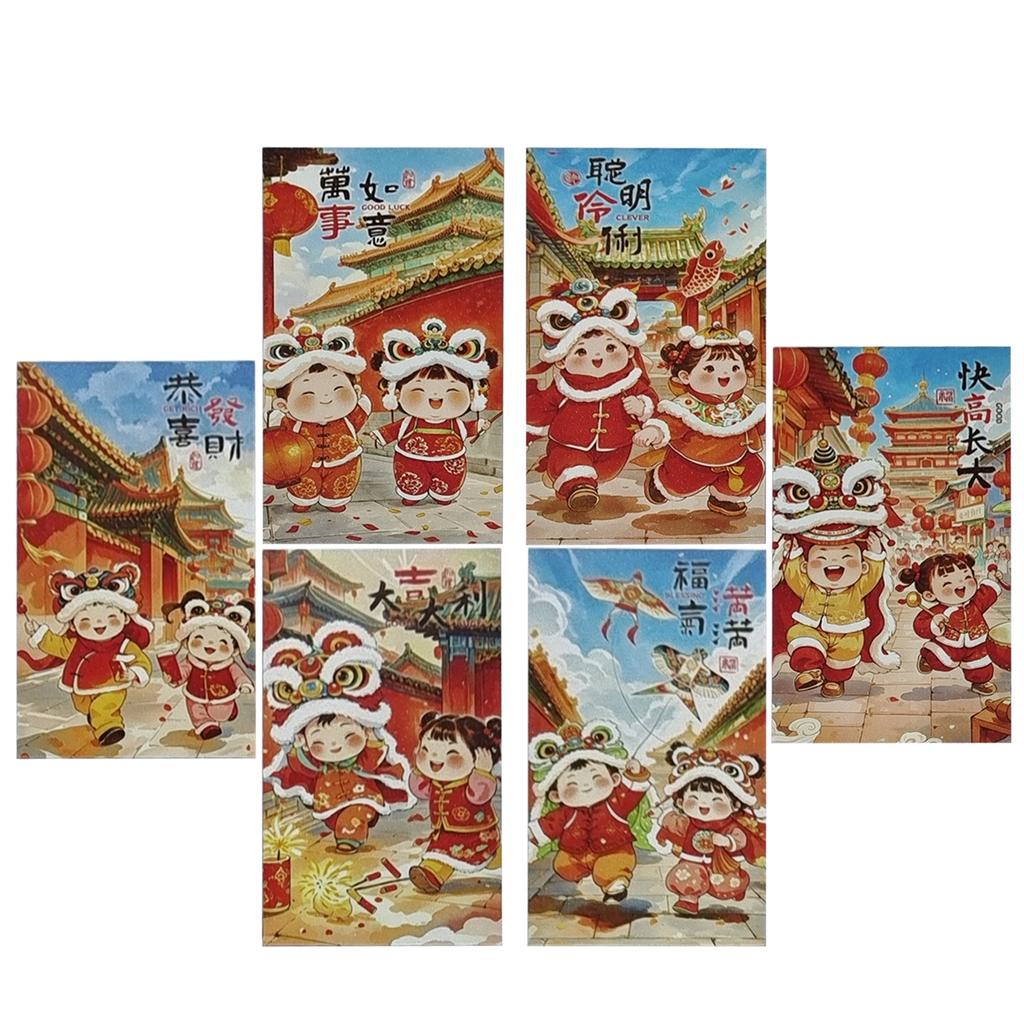 6 Pieces Traditional New Year Money Packets 2025 Snake Themed Redness Envelopes Chinese Spring Festival Hongbao