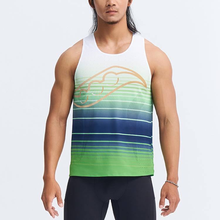 Saucony Striped Print Marathon Racing Breathable Lightweight Pullover Round Neck Sleeveless Vest Men Tops Green-Gradient SC2239272A-PR80