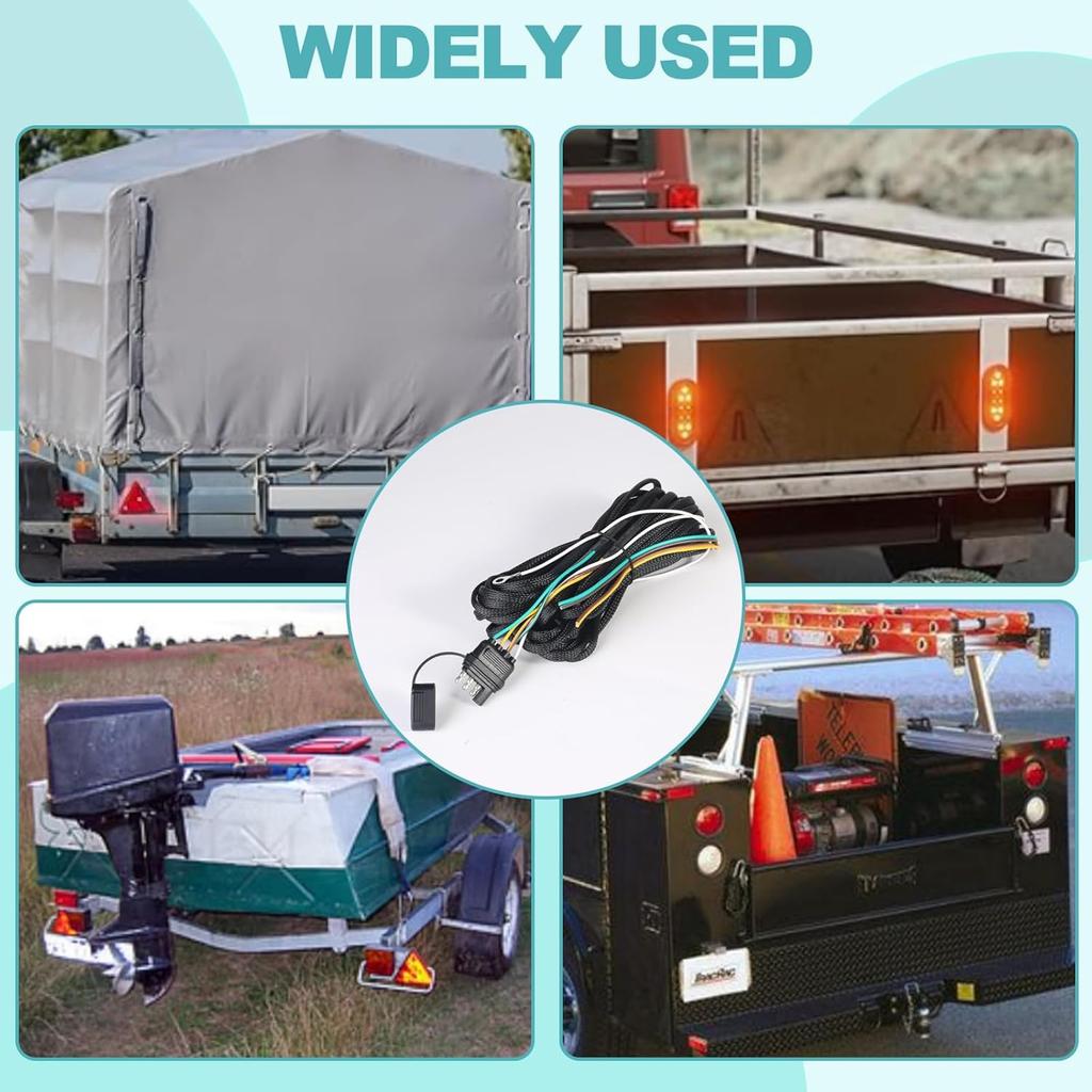 22FT 4 Pin 5 Wire Trailer Wiring Harness Protected By Nylon Net Tube, Utility Pure Copper Boat Trailer Wiring Kit For Trailer Tail Light Rewiring,