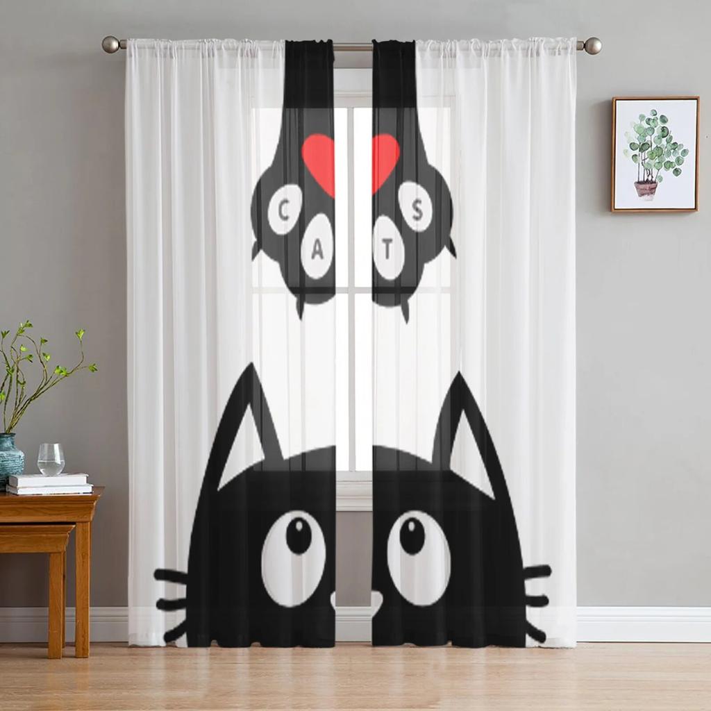 Urocza para kociąt romantyczne tiulowe zasłony do salonu kuchenne zasłony okienne Home Decor przezroczysta zasłona do sypialni dla dzieci