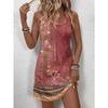 Casual Vintage Floral Pattern Round Neck Short Tank Dress For Women Suitable For Summer Vacation Dress Vacation Clothes