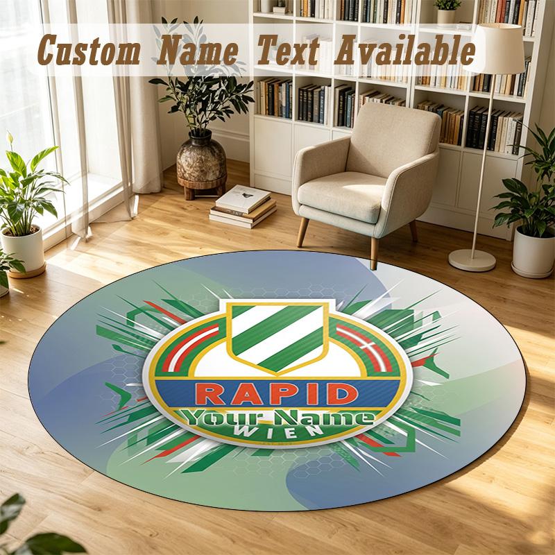 Round Rug Custom NameRapid Wien FC Pattern Non Slip Carpet Home Floor Decor