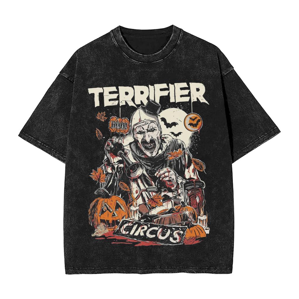 Art The Clown Terrifier Christmas T Shirt Washed Cotton T-Shirts Vintage for Men Women Streetwear Graphic Printed Tee Shirt