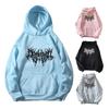 Fall Winter Unisex Hoodie Drawstring Elastic Cuff Thorn Print Thick Fleece Patch Pocket Loose Long Sleeves Pullover Warm Top