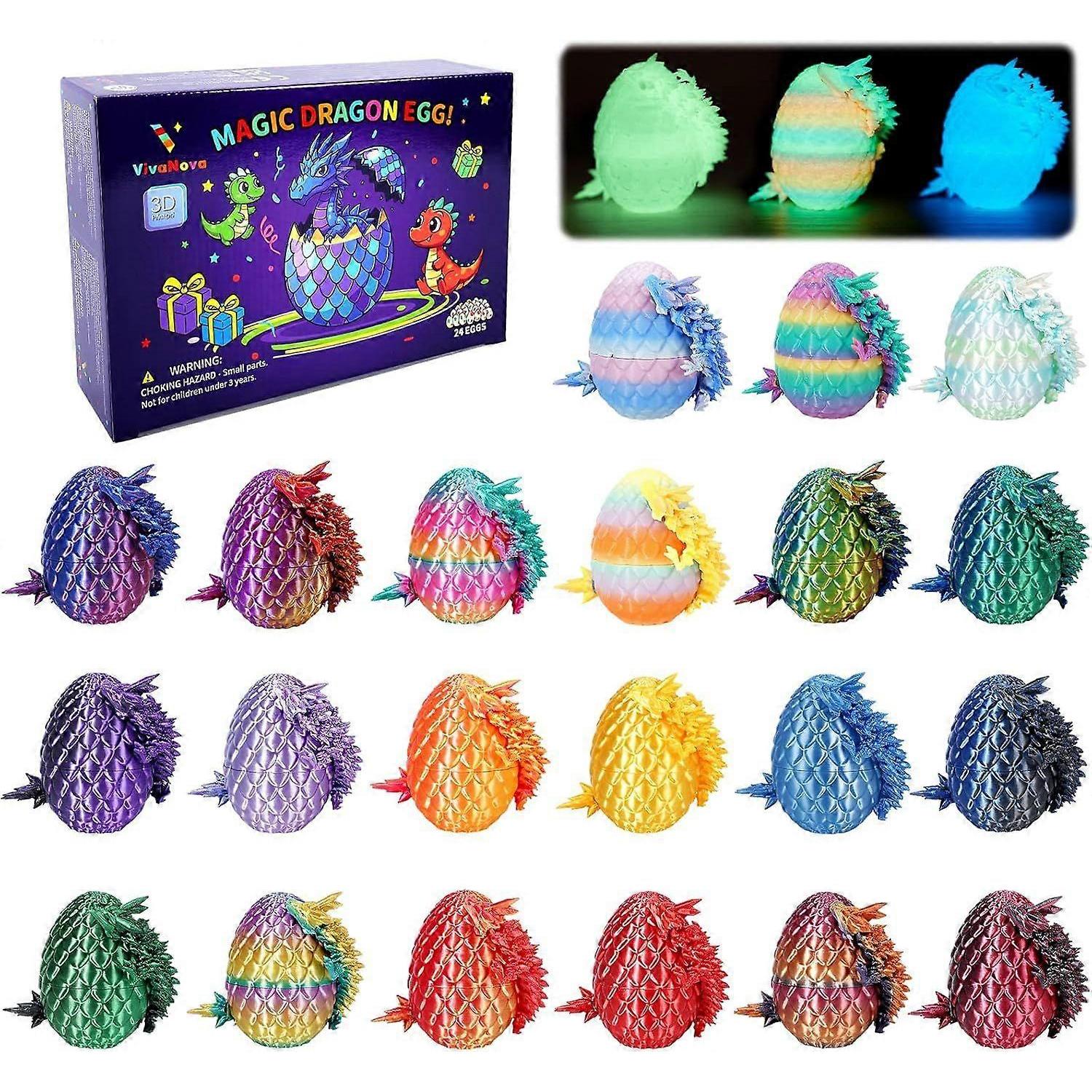 24 Stück 3D-gedruckte Oster-Dracheneier mit beweglichen Mini-Drachen im Inneren, vorgefüllte Oster-Eier Großpackung, Füllmaterial für die Ostereiersuche, Preise für das Klassenzimmer