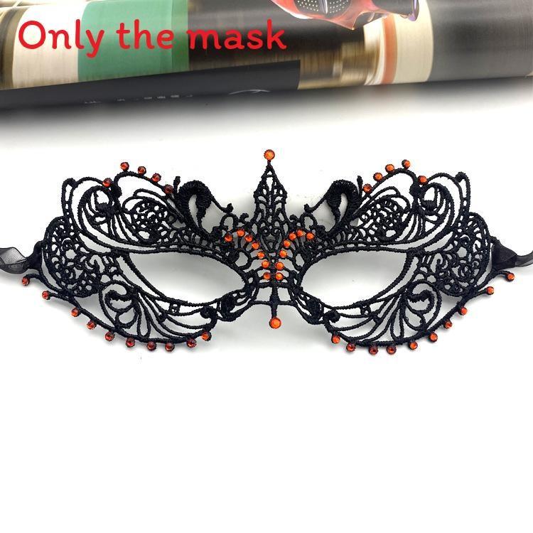 Halloween Lace Mask With Rhinestones For Costume Party And Kids Adults