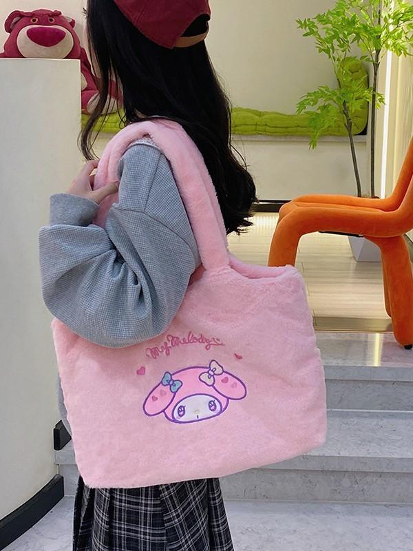 Cute Girl Heart Plush Shoulder Bag With Magnet Closure For Daily Use And Giftgiving