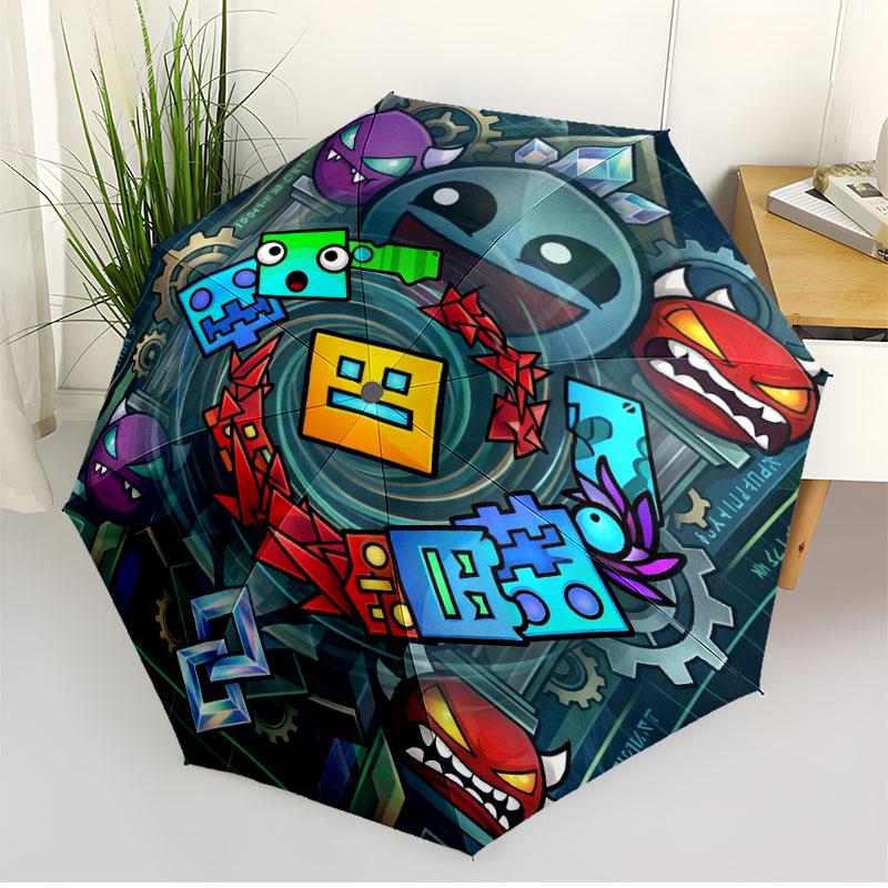 Geometry Dash Print Automatisk Åben Lukke Paraply, Bærbar Foldbar Paraply, til Udendørs Pendling Campingtur, Ideel Fødselsdagsgave