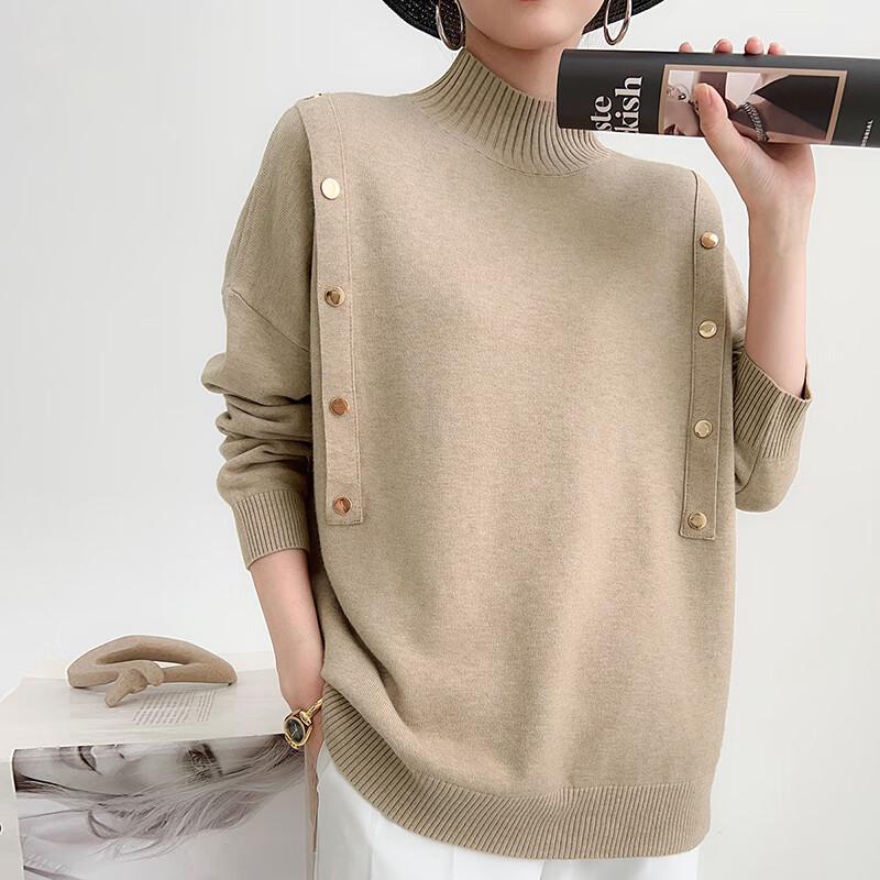 

Tatu Women s Fashion Slit Half-High Collar Pullover Knit Sweater F