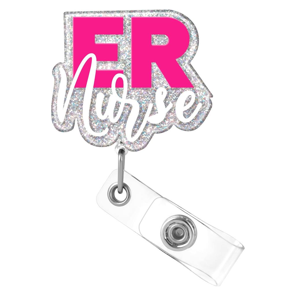 Badge Reel With Belt Clip  Nurse Badge Reel  Department Name Tag Glitter Acrylic Badge Reel For Nurse