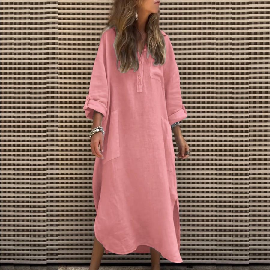 New Women's Spring Summer Elegant Solid Color Irregular Dress Simple Button Pocket Long Dress Women's Clothing