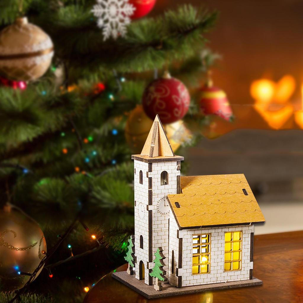 Beleuchtetes Miniaturhaus Weihnachtshütte Modell Stadtgebäude Geschenk Tiny Mockup Holz