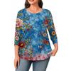 Women Plus Size Crew Neck 34 Sleeve Independence Day Printed Top Loose Fit Casual Blouse for Comfortable Daily Wear