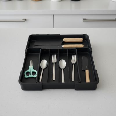 6 Grids Extendable Cutlery Storage Box Adjustable Plastic Cutlery Separation Trays Separated Space-saving Tableware Storage Box