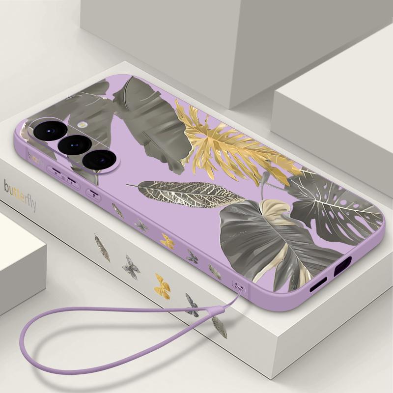 Withered Leaves Patterned Silicone Phone Cover For Samsung Galaxy A56 A17 A26 A16 A36 A55 A54 A53 A15 S24 S25 S25 S22 S23 Plus Lanyard Soft Cover