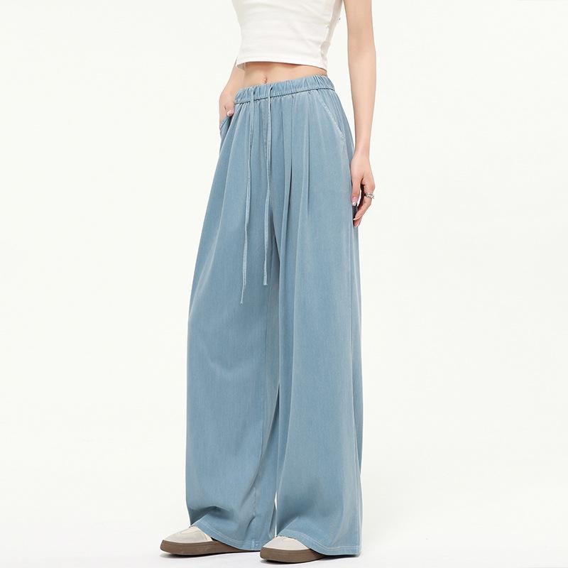 Women s Tencel Blue Wide-Leg Jeans - Summer 2026 Collection, Loose, Slimming, and Drape Fit Large