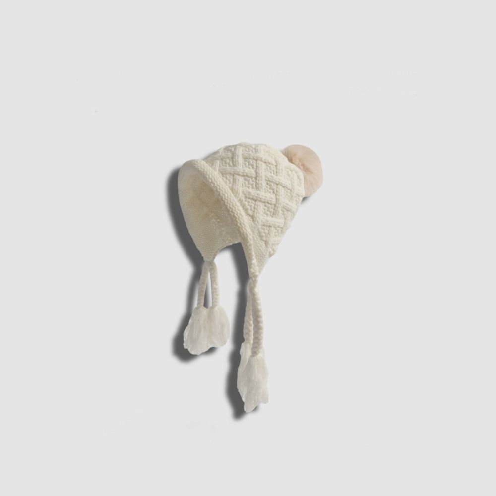 

Вязаная шапка с кисточкой и косичками, осенне-зимняя шапка для защиты ушей, модная шапка принцессы для детей белый