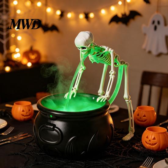 Generador de Niebla Espeluznante para Casa Encantada Halloween Caldero de Bruja Máquina de Niebla, Ultrasónico con LED Brillante, Cubo de Dulces de Plástico Creativo Accesorios Decoración de Fiesta