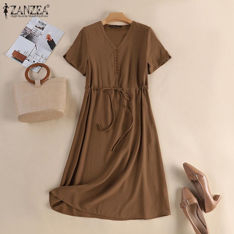 

ZANZEA Женское повседневное свободное летнее платье с v-образным вырезом и короткими рукавами