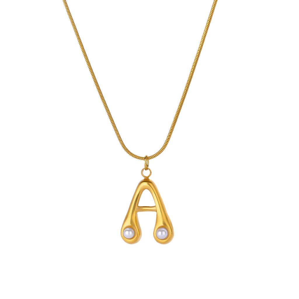 Initials Letter Pearl Necklaces For Women Gold Color Stainless Steel Letter Necklace Chain Collar Necklace Wedding Jewelry Gift