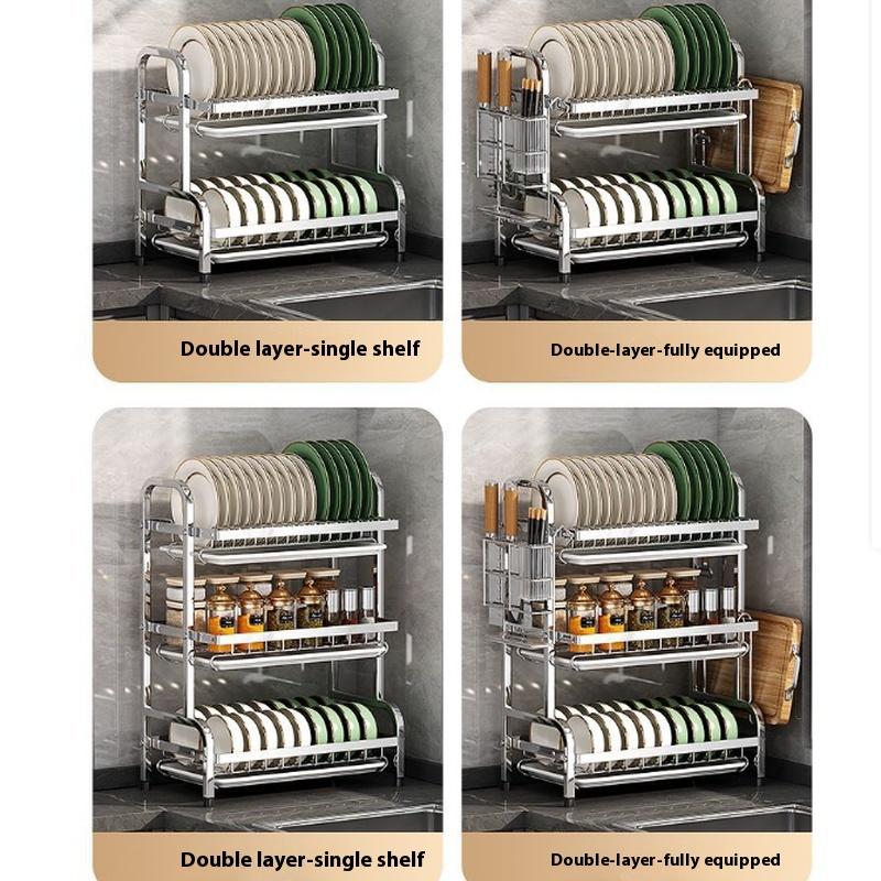 În stoc Raft de depozitare pentru bucătărie din oțel inoxidabil 304 Raft pentru boluri și scurgere Raft multifuncțional pentru boluri Depozitare boluri și bețișoare