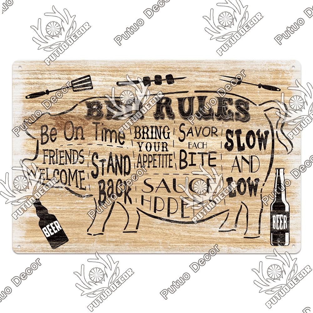 Putuo Decor BBQ Metal Sign Tin Plaque Vintage Metal Signs Iron Painting for Barbecue Bar Pub Kitchen Party Zone Wall Decor