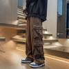 Safari Style Retro Solid Color Cargo Pants Men's Clothing Corduroy Autumn Winter Chic Pockets Spliced Wide Leg Casual Trousers