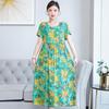 Plus Size Floral Cotton-Silk Dress for Women - Summer Fashion, Elegant Long Swing Dress