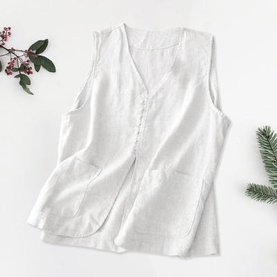 Cotton Linen Vest for Women Summer Sleeveless Cardigans Casual Buttons Short Jacket Waistcoat
