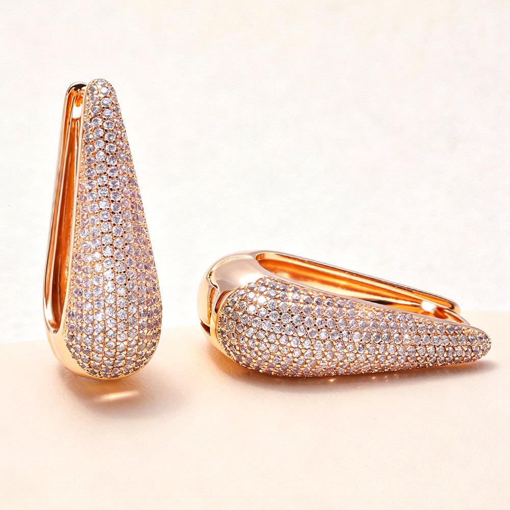 18K Gold-Plated Elegant Zircon Ear Studs - European & American Style Accessories