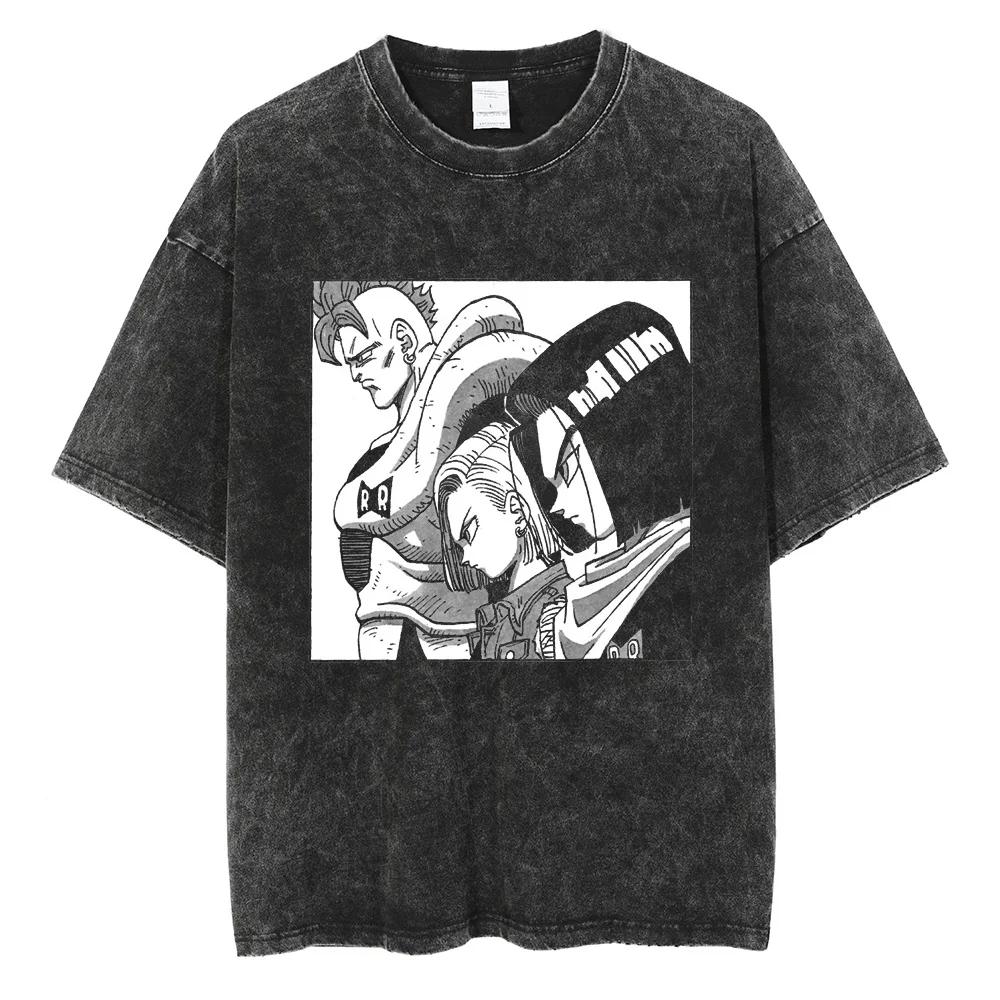 Men Streetwear Hip Hop Oversized T Shirt Dragon Ball Anime Graphic Washed Black T Shirt Loose Tshirt Cotton Harajuku Tops Tees