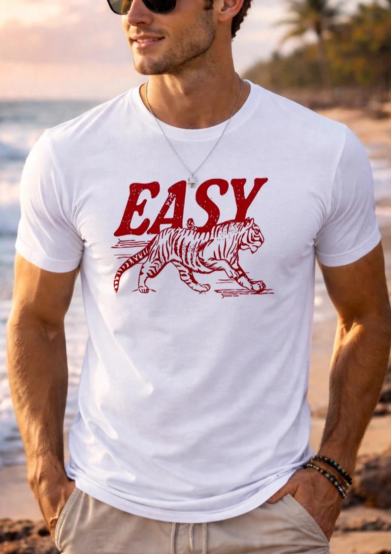 Easy Tiger Graphic T-Shirt Mens Large White Vintage Style Tee Casual size L XXL