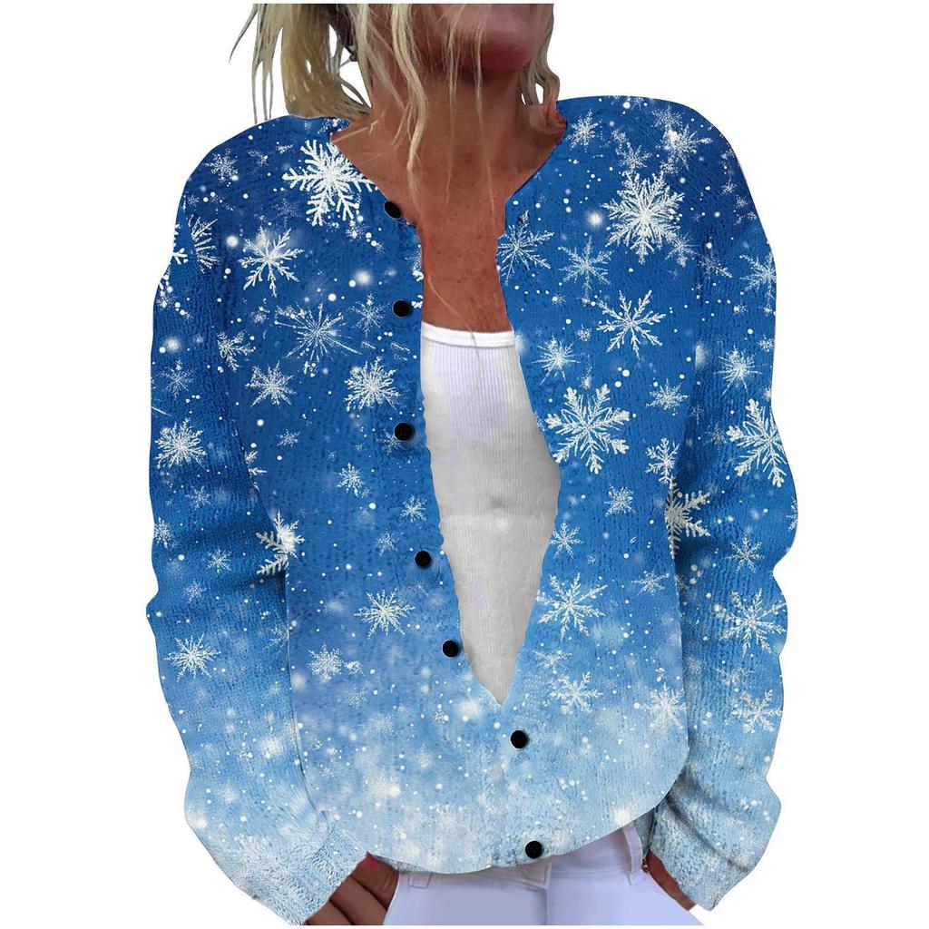 New Christmas 3D Print Faux Fur Knit Cardigan Coat