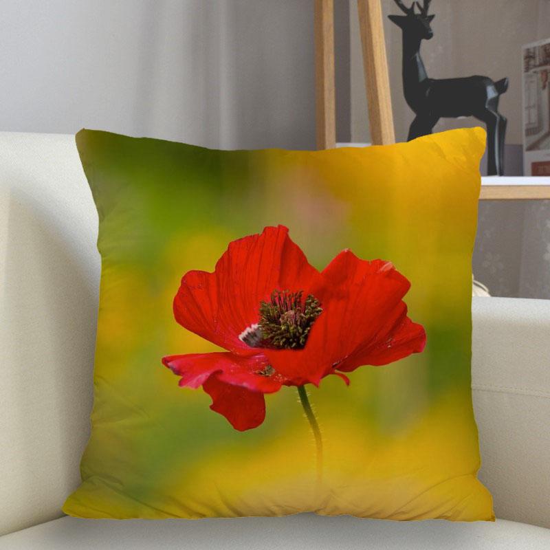 Bedroom Living Room Home Decor Cushion Cover Poppy Flower Pattern Pillowcase Square