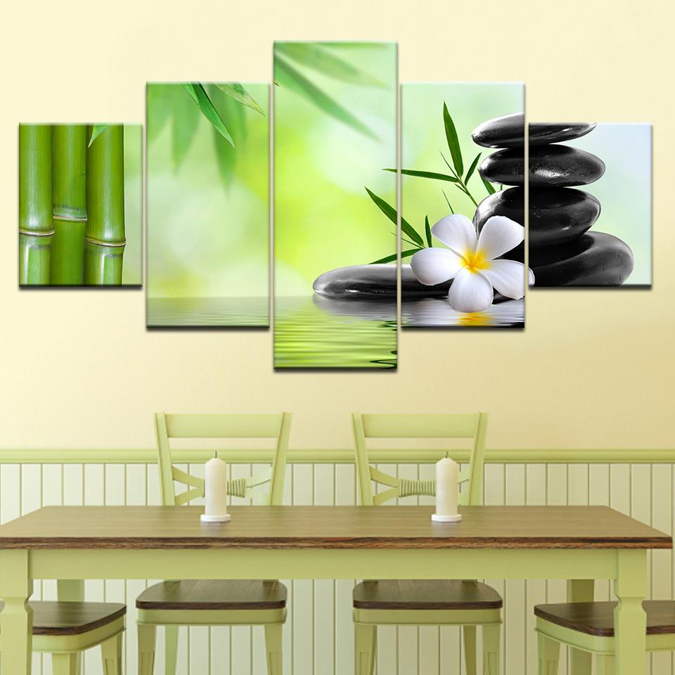 

Bamboo zen stones wallpaper 5 piece Wallpapers modern Modular Poster art Canvas painting for Living Room Home Decor 20x35 20x45 20x55cm