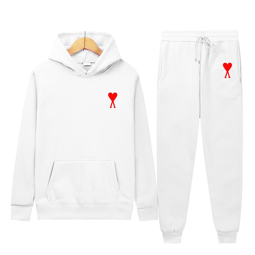 Trendy Classic Style With Heart Print Both Men Women Couple Hooded Sweatshirt Set