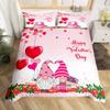 Valentines Day King Duvet Cover Romantic Bedding Set Kawaii Couple Gnome Comforter Cover Pink Rose Hearts Polyester Quilt Cover