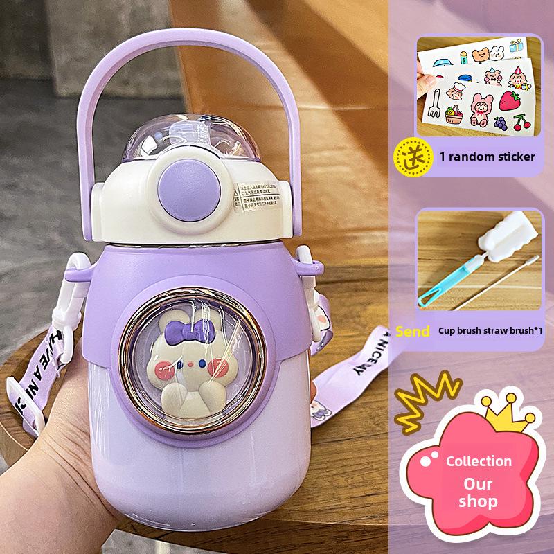 Large Capacity Cartoon Thermos: 316 Stainless Steel Kids' Big Belly Straw Water Cup – High-Value, Portable Student Design