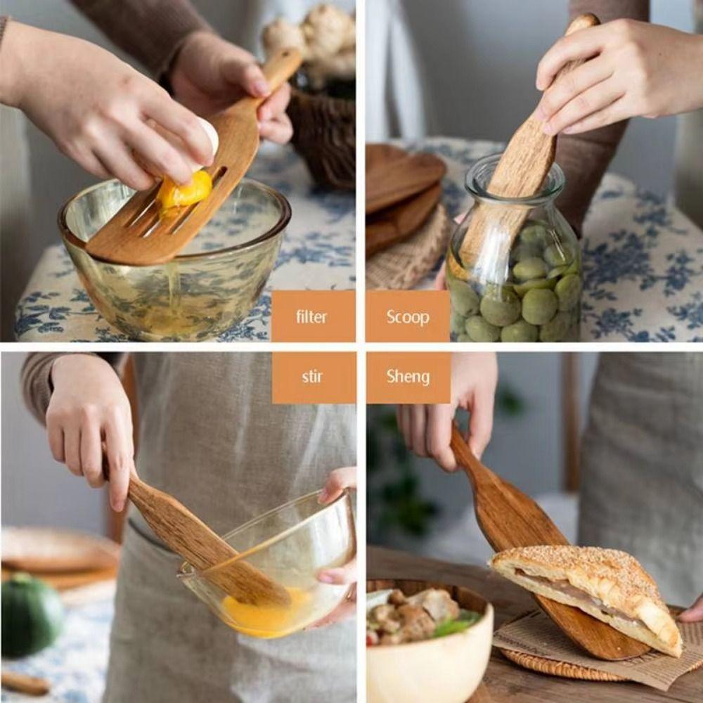 High Temperature Resistant Long Handle Spatula Natural Wood Kitchen Leakage Shovel  Kitchen Utensil