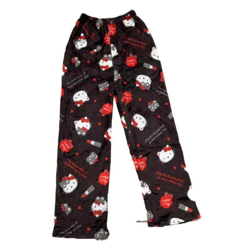 Pantaloni de Pijama HelloKitty pentru Femei Pantaloni de Casă din Fleece cu Desene Animate pentru Halloween Călduroși Căptușiți cu Fleece Toamnă Iarnă