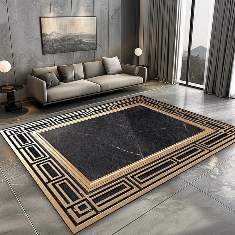 European Style Carpet for Living Room Black Marble Decor Sofa Area Large Rugs Hotel Hall 200x300 Cm Non-slip Plush Floor Mats