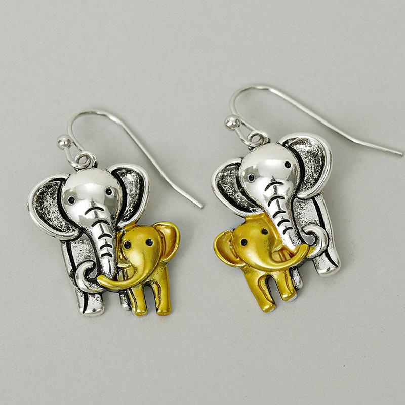 

Huitan Mother and Baby Elephant Dangle Earrings for Women Anti Two Tone Double Parent-Child Animal Earrings Gift Vintage Zircon