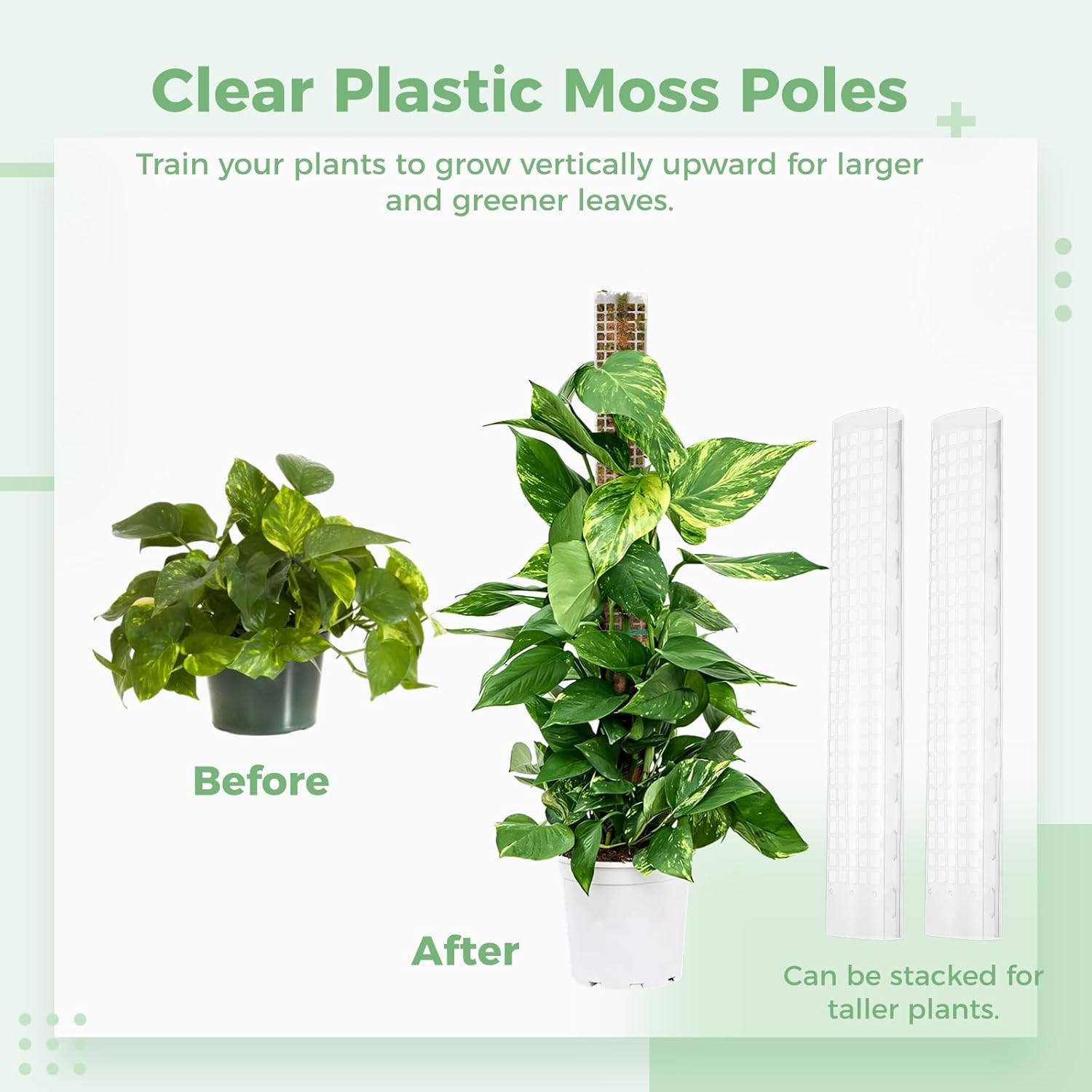 

4 шт. пластиковых моховых столбиков, 24″ прозрачные палочки из сфагнового мха для комнатных вьющихся растений, штабелируемые полые опоры для растений с 10-футовыми стяжками, растительный мох