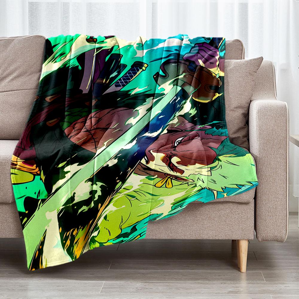 Roronoa Zoro Theme Printed Blanket - Perfect for Couch, Bed, Travel & Outdoor Use | Machine Washable, Cozy & Durable.