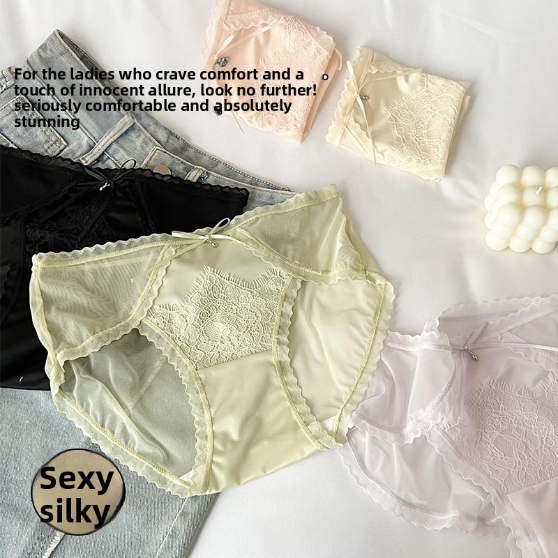 Ladies Spring and Autumn Sexy Lace Mesh Medium Waist Underwear