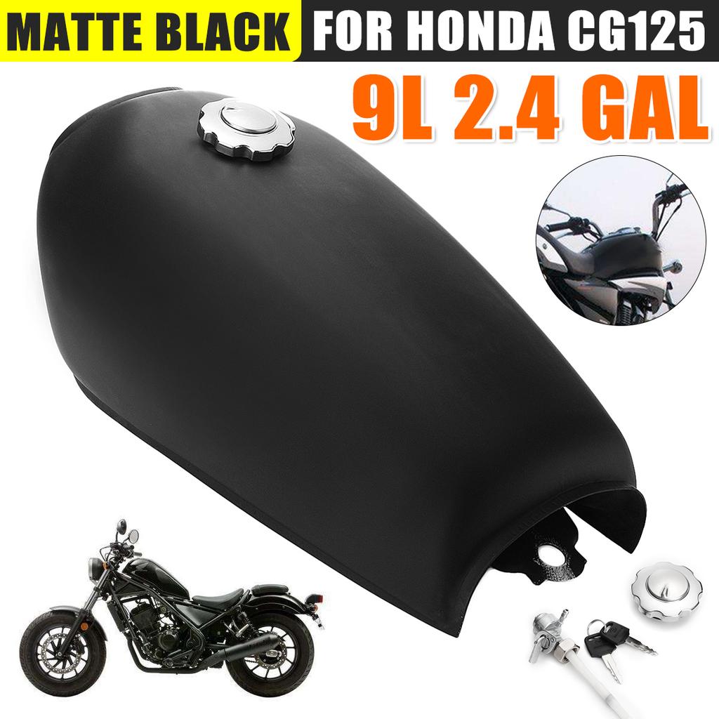 thumbnail image 2 of Universal Motorcycle Fuel Tank - Bright Black Retro 9L Gas Tank With Cap & Switch For CG125 2 of 14