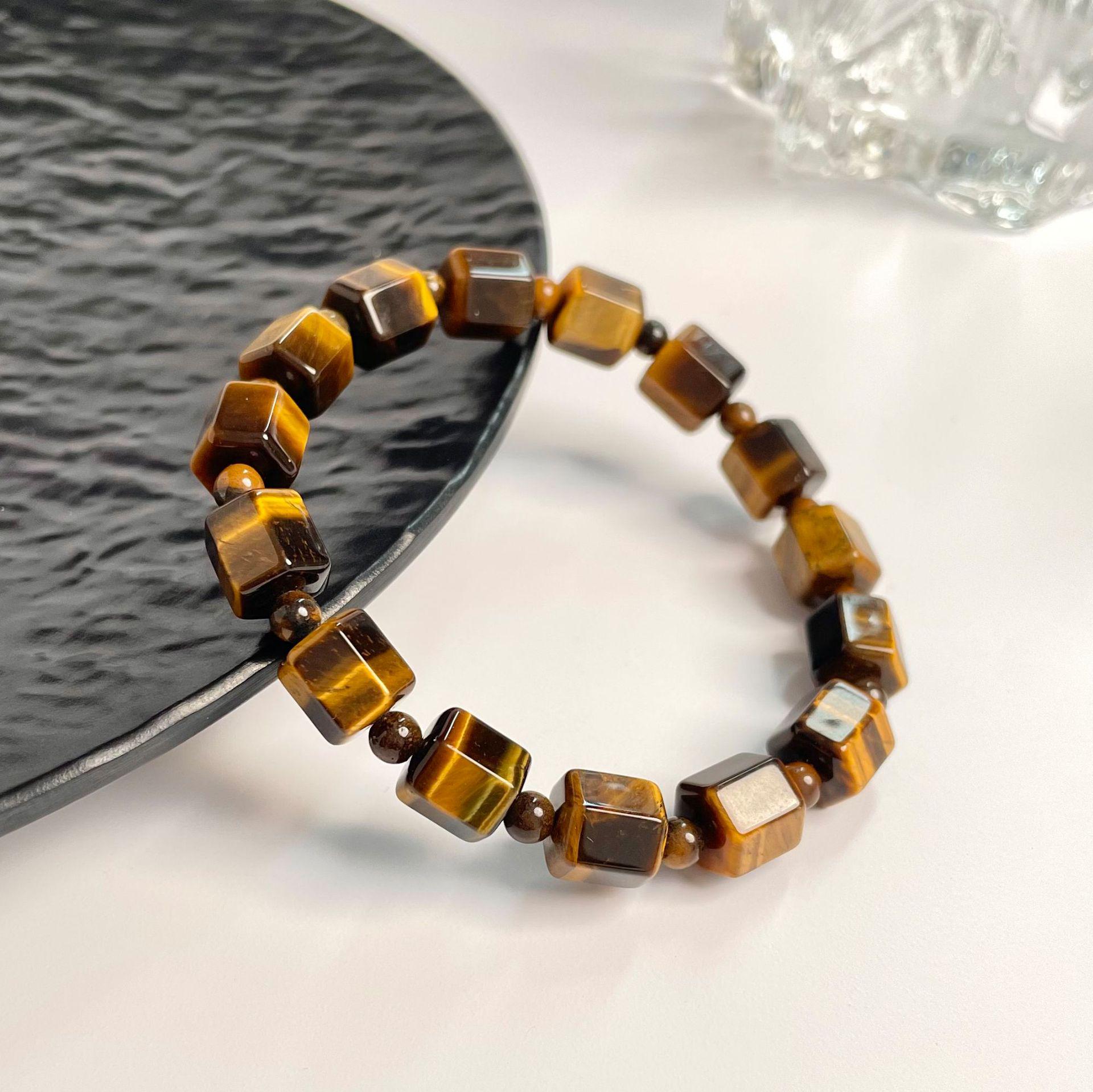 Jing Xi Ji Natural Yellow Tiger Eye Hexagonal Spacer Bead Bracelet