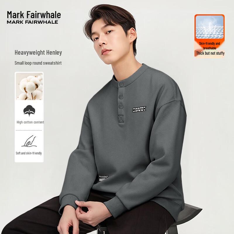 

MARK FAIRWHALE Men s Heavyweight Henley Collar Sweatshirt M